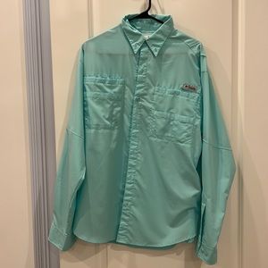 Columbia PFG fishing shirt, teal, size medium